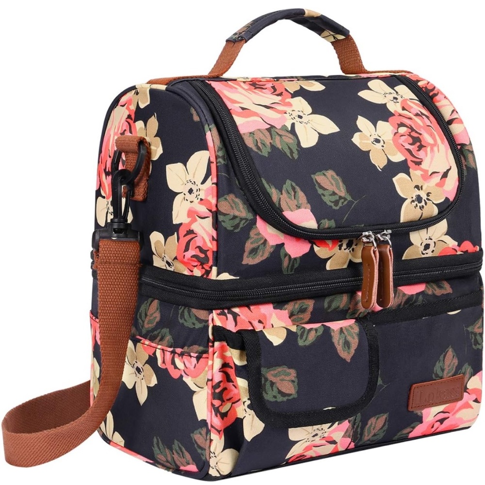LOKASS Womens Double Decker Insulated Lunch Bag